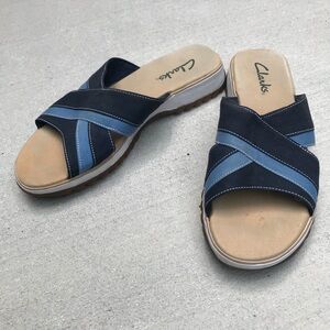 Clark’s Blue Canvas Slide Slip On Strap Sandals Size 9M